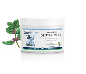TrueBlue Fast & Fresh Pet Dental Wipes – Finger Teeth Cleaning Wipes for Dogs & Cats | Fresh Breath & Oral Care with Organic Parsley & Peppermint