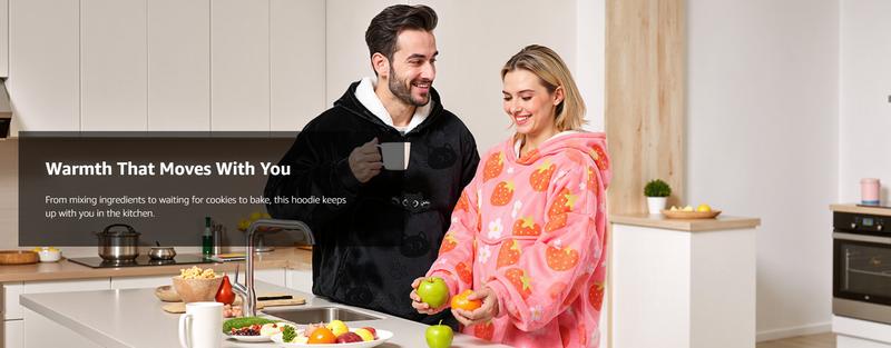 Wearable Blanket Hoodie for Adults, Cozy Oversized Sherpa & Flannel Sweatshirt with Giant Pocket, Gifts for Women