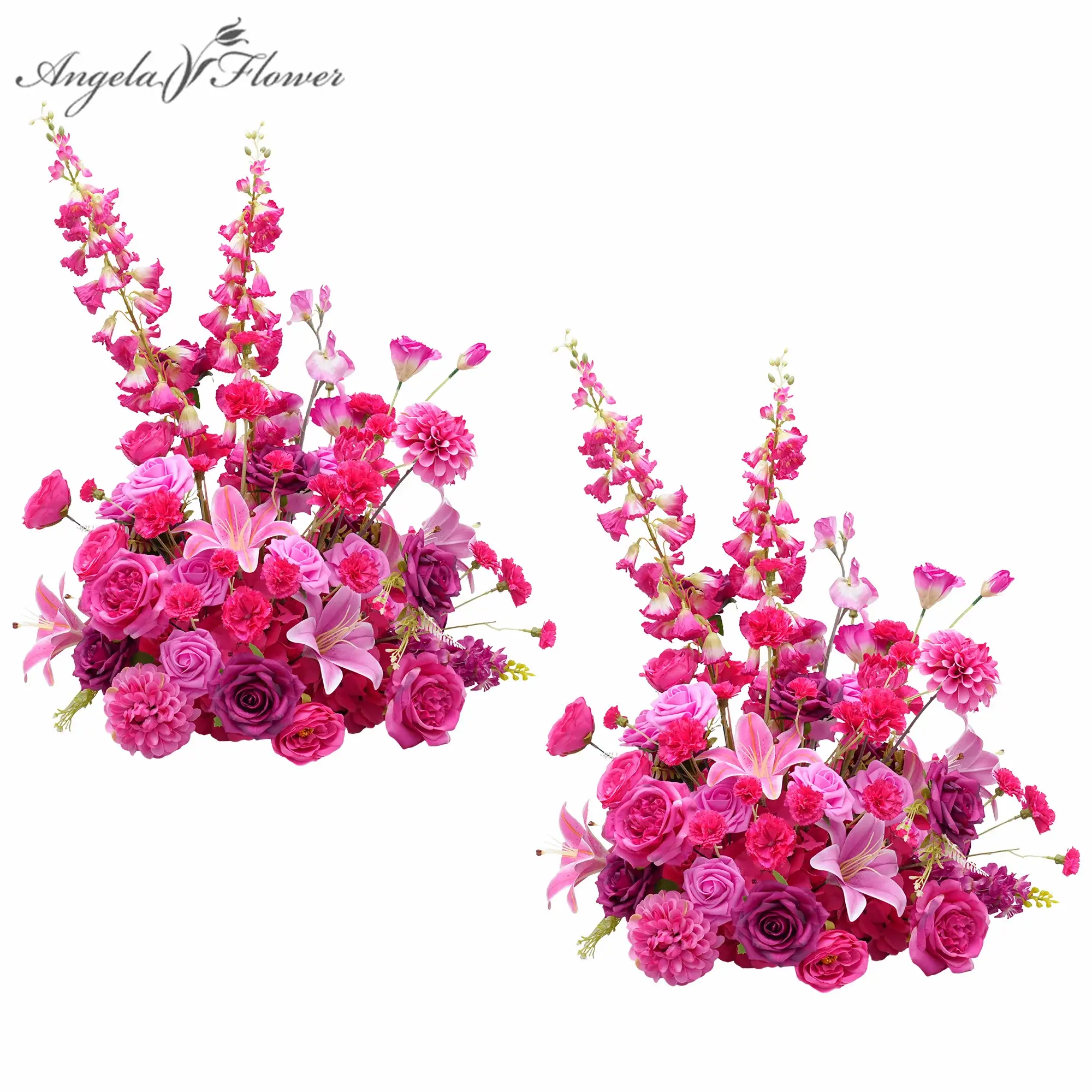 A8971 2pcs Hot Pink Silk Realistic Artificial Flowers Floor Floral Arrangement Centerpiece, Home Decor Ornaments for Wedding Events