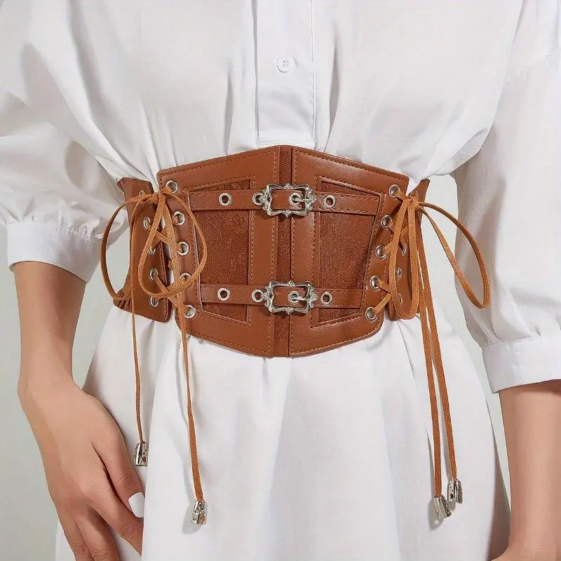 1pcs Vintage Metal Buckle Adjustable Corset Lace-up PU Leather Waist Cincher for Women's Clothing Accessory Shaping Suitable for Daily Commuting Thanksgiving Holiday Gift for Family Affordable Choice