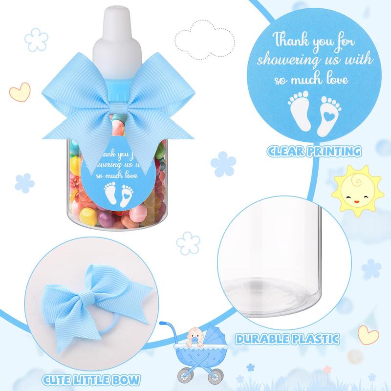 24/48 Pcs Baby Shower Prize Mini Baby Bottles Chug Plastic Milk Bottles Candy Baby Bottles with Thank You Showering Stickers and Bows Thank You Gifts for Guests,Birthday Party Baby Shower Favors Gift