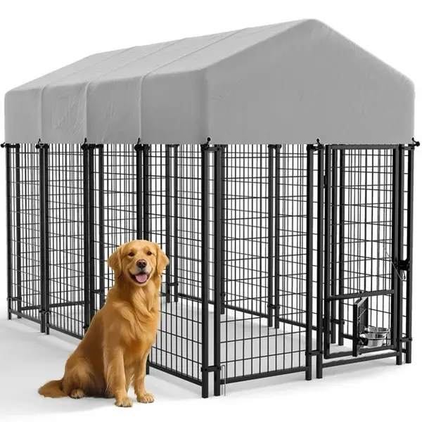 Warcat Extra Large Escape Proof Wire Metal Dog Kennel Enclosure - Heavy Duty Welded Steel Playpen Fence with Secure Lock, UV-Resistant Weatherproof Roof Cover, Rotatable Feeder Bowls, Tool Kit, Installation & Usage Manual #tiktokshopsummersale #summersale
