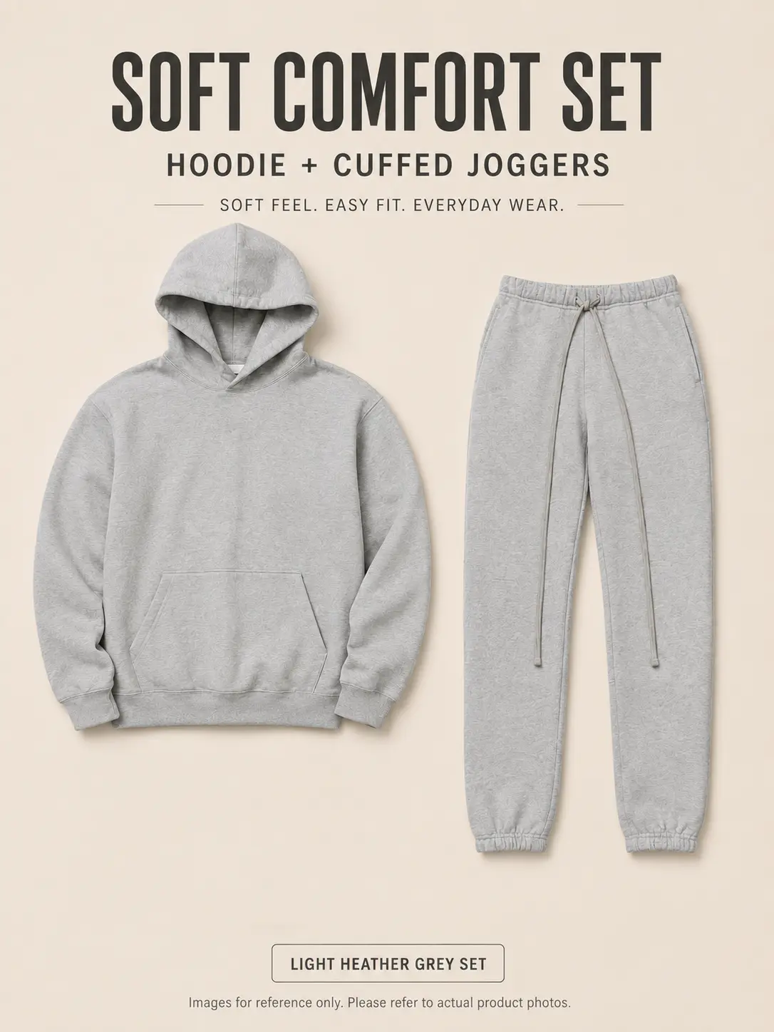 22 Men's 2-Piece Relaxed Pullover Hoodie & Cuffed Jogger Pants Sweatsuit Set, Dark Grey Cozy Streetwear Casual Outfit