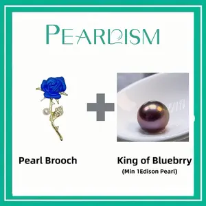 【Adee】Blue Rose Brooch + King of Blueberry pearl （Min 1pc pearl as gift）[Open in live ]｜ Freshwater Deep color 10-13mm Round Edison Pearl-
