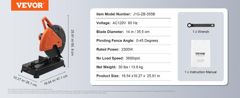 VEVOR Abrasive Chop Saw, TikTokShopBlackFriday, 14"/355mm Blade Diameter Cut Off Saw, 2300W 3600RPM Steel Cutting Machine, 0-45° Adjustable Angle Miter Saw for Cutting Metal Cutting Chop Saw for Steel/Rebar/Iron/Aluminum VEVOR Abrasive Chop Saw, TikTokShopBlackFriday, 14"/355mm Blade Diameter Cut Off Saw, 2300W 3600RPM Steel Cutting Machine, 0-45° Adjustable Angle Miter Saw for Cutting Metal Cutting Chop Saw for Steel/Rebar/Iron/Aluminum