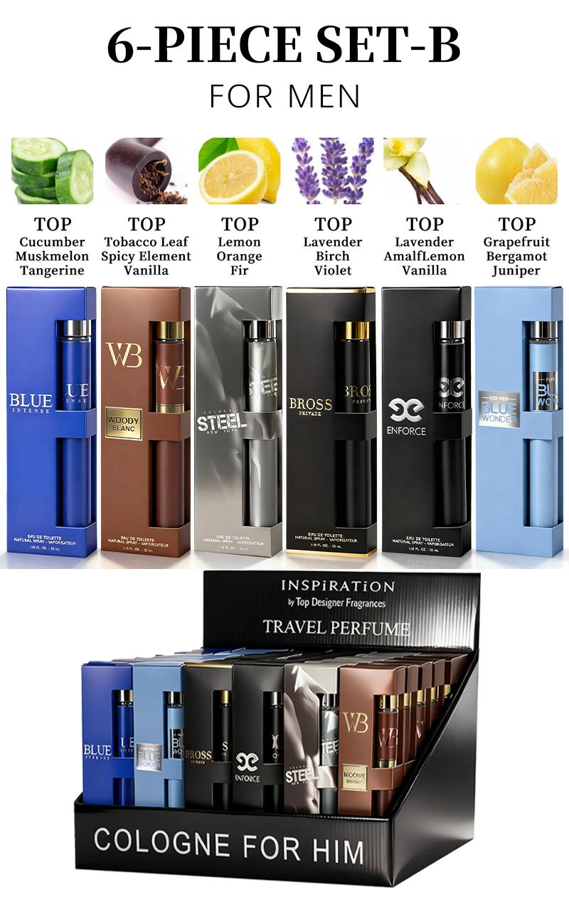 6-Piece Set Men's Eau De Toilette Fragrance，Cologne For Men，Travel Size Perfume，Long-Lasting ，6 Different Scents，Perfect For Dating, Daily Life, Parties, Gift Giving，1.18 fl oz/35 ml Each Bottle