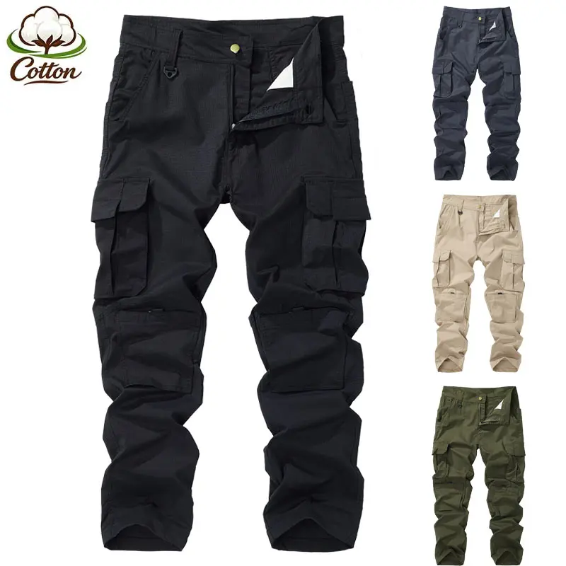 Men's Durable Polyester Utility Cargo Trousers - Male Clothing, Mid Waist, Straight-Cut, Multi-Pockets, Regular-Fit Bottoms for All Seasons Autumn Outdoor Training & Work