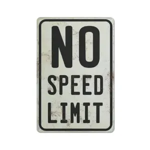 Car Room Wall Decor Vintage Metal Sign No Speed Limit Sign for Boys Room Man Cave Garage Bedroom Vintage Style Wall Art Decor 8 x 12 Inch