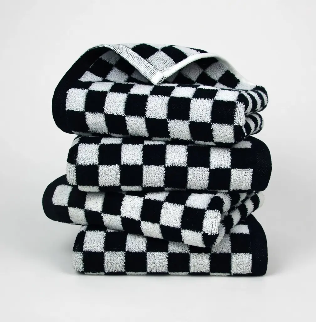 Nurex 4-Piece Black and White Checkered Absorbent Cotton Hand Towel Set (13"x29") - Modern Farmhouse Home Decor, Gym Use, Ideal Adult Gift for Birthdays/Housewarmings, Bathroom Kitchen Household Products Towel Sets for Pools, Rectangular, Machine Washable