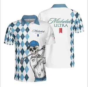 Michelob Ultra Diamond Skull Golf Polo Shirt – Argyle Pattern Skull Golfer Graphic, Lightweight Breathable Performance Polo, Casual Beer & Golf Style, Unisex Shirt Gift for Golfers, Party & Everyday Wear
