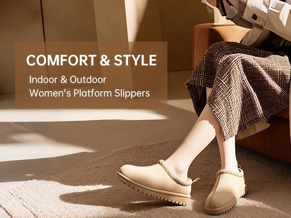 EVELLYHOOTD Women's Braided Leather Outdoor Suede Slippers Mini Platform Boots with Fluffy Fur Lining Short Ankle Boots for Autumn Winter Warm Walking Shoes