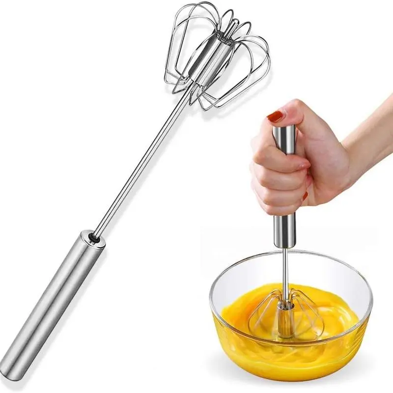 Stainless Steel Semi-Automatic Push-Type Rotary Whisk - Durable, Corrosion-Resistant, Non-Slip Food-Safe Materials Manual Beaters for Whisking Eggs, Bakers' Kitchen Baking Utensil