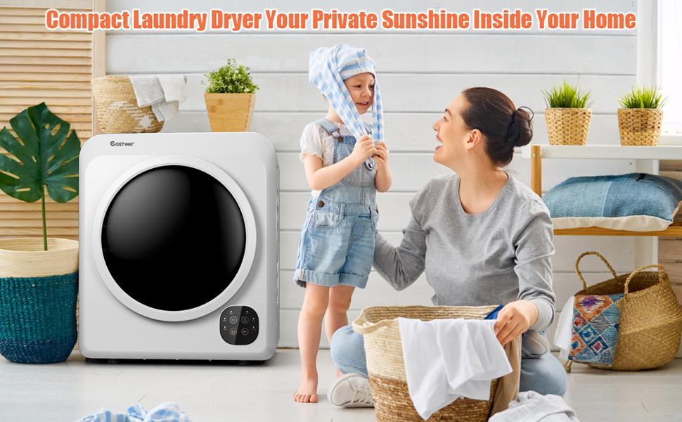 Costway- Portable Electric Clothes Dryer, Front Load, Compact Tumble Dryer with Stainless Steel Tub & Easy Control Panel