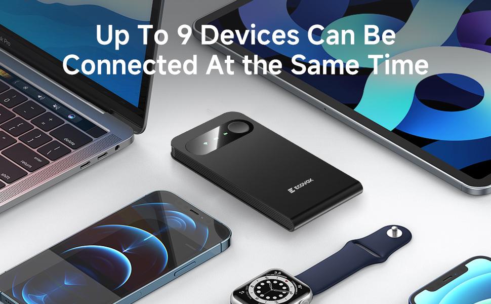 ECOVOX 4G Mini Portable WiFi Hotspot No SIM Card Free 1GB Data Connects 9 Devices for Travel Camping & Outdoor Use