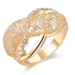 Aprilery Crystal-Embellished Gold Mesh Ring for Women Elegant Design with Sparkling Details Exquisite Crystal Detailing & High-Quality Gold Finish