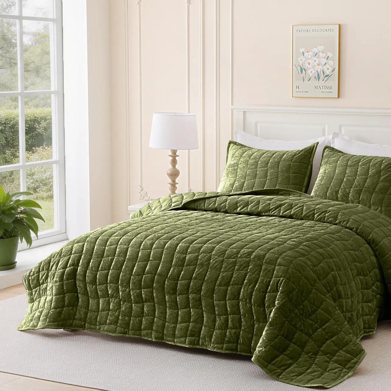 【Back to School】DOWNCOOL Velvet Quilt Set King Size, 3 Pieces Soft Lightweight Quilted Velvet Bedspread Coverlet Bedding with 2 Pillow Shams for All Season,#tiktokmemorialday#Summerwins
