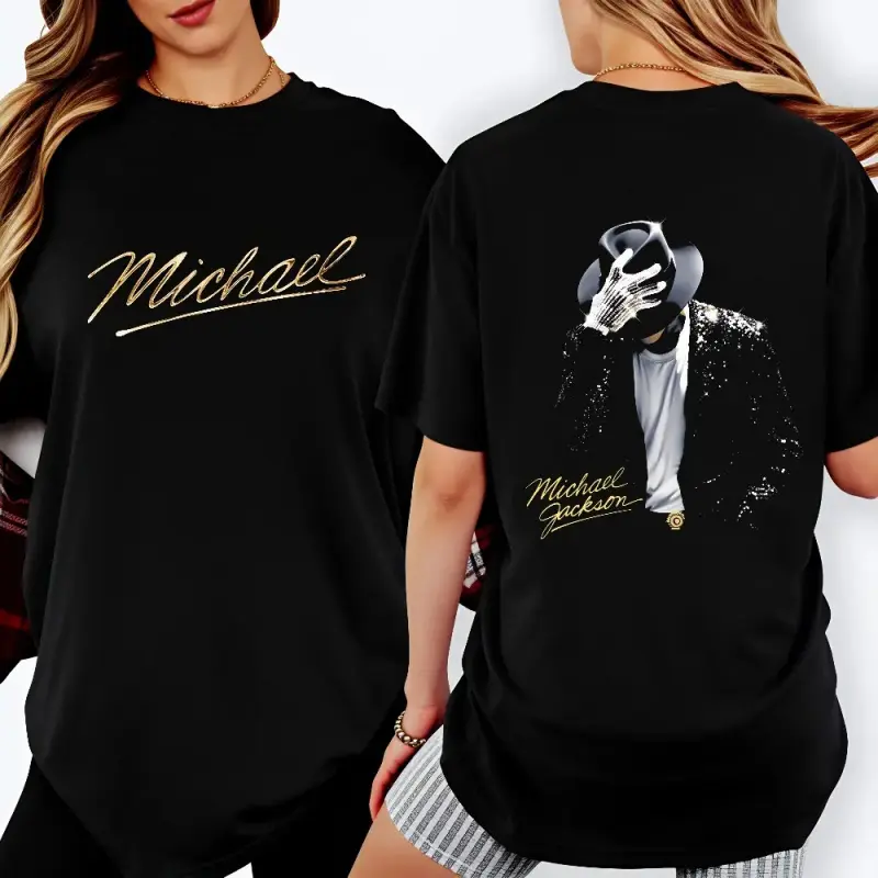 Men's 100% Cotton Michael Jackson Print Tshirt - Retro Aesthetic Crewneck Short Sleeve, Comfortable Everyday Fashion Unisex Casual Summer Shirt, MJ Music Legend Tribute Fan Gift, S-3XL (Pairs with Joggers/Jeans)