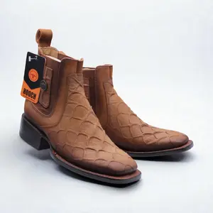 Mens Pirarucu Print Western Botin Honey – Genuine Leather Square Toe H42R7251