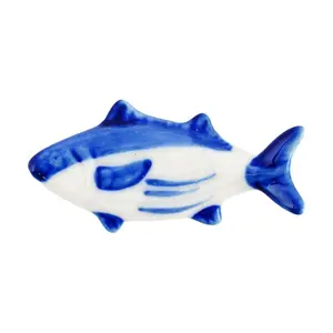 Golden Lion Japanese Ceramic Chopstick Rest Holder - Blue Tuna Design, Sushi Chopstick Stand for Tableware, Kitchen Accessories, 6.8x3.2x1.8cm