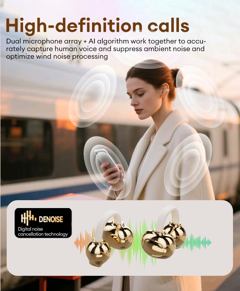 MGALL X22 Fashionable Clip-On Wireless Headphones with Handbag‑Style Light‑Luxury Leather Texture, Comfortable Fit, 2025 Bluetooth 6.0, LED HD Display, HiFi Sound, Sport & Travel Ready, Perfect Gift for Girlfriend, Audio Earbuds for Music & Calls