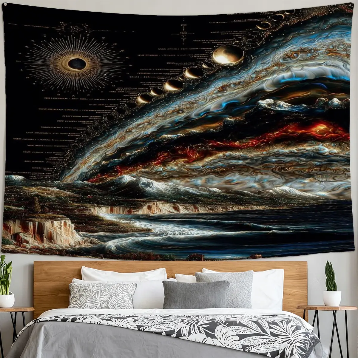 Psychedelic Cosmic Galaxy Tapestry Wall Hanging, Abstract Universe Celestial Art, Premium Peach Skin Polyester, HD Heat Transfer Printed Dorm Room Bedroom Living Room Decor, 30x40-70x90 Inch