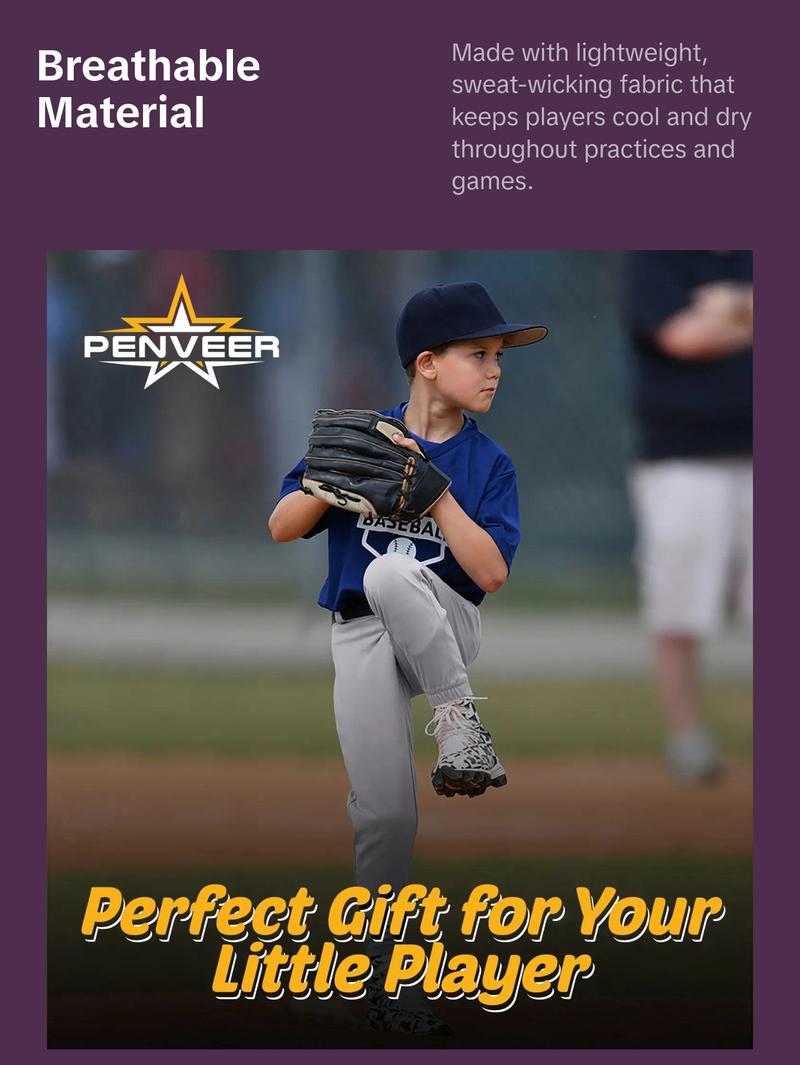 Penveer Pull-Up Youth Baseball Pants, Quarter Open Fly Boys Baseball Pants with Durable Snap & Elastic Bottom, T Ball Pants - (White) Sports Jogger Sweatpants Tracksuit Outfit