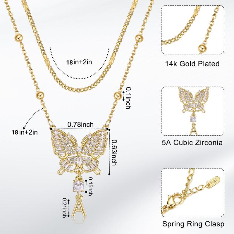 MEIITRUE Butterfly Initial Necklace for Women 14K Gold Plated 5A CZ Pendant Layered Necklace with Adjustable 18in + 2in Extender Hypoallergenic & Skin-Friendly MEIITRUE Butterfly Initial Necklace for Women 14K Gold Plated 5A CZ Pendant Layered Necklace with Adjustable 18in + 2in Extender Hypoallergenic & Skin-Friendly