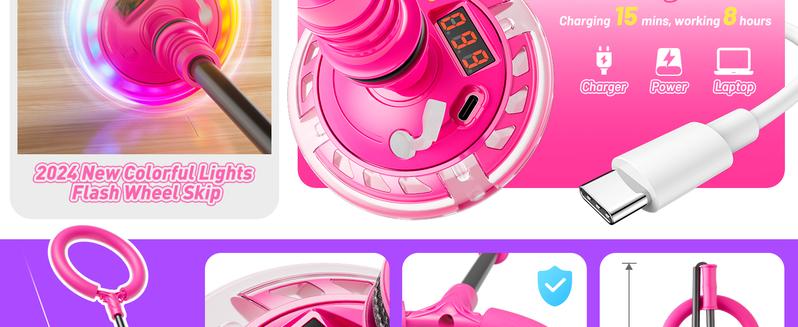 Skip Ball for Kids, Flying Bouncing Ball, Ankle Skip Ball Toy with Counter, Timer and Cal Calculator, Girl Birthday Gifts for Age 6 7 8 9 10+, Rechargeable Colorful Flash Wheel Skip Ball for Girls Women