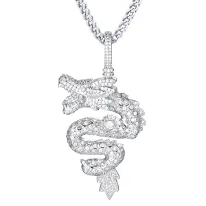 ⑥⑥Space ice Iced Out 3D Snake Pendant with Tennis Chain, Fully Encrusted Sparkling Stones Hip Hop Necklace for Men & Women, Tarnish-Resistant Streetwear Jewelry (Silver Tone)