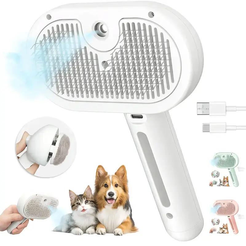 3-in-1 Self-Cleaning Steam Brush for Pet Grooming, Shedding Tool for Dogs and Cats to Remove Tangled Loose Hair (Fits Long & Short Hair)