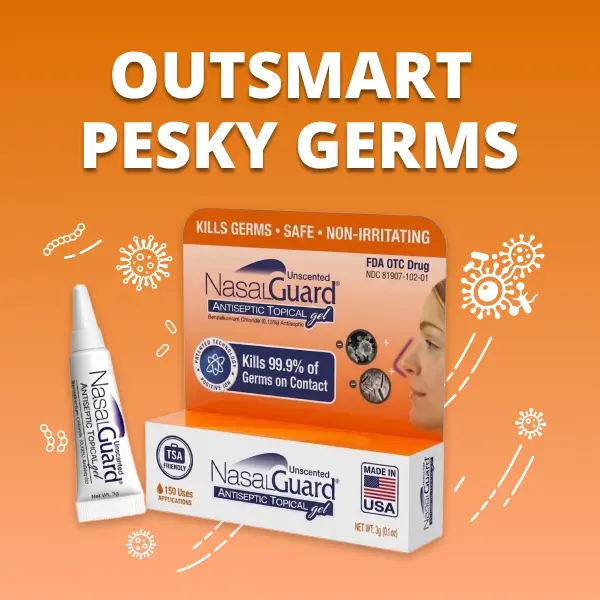 NasalGuard Nasal Antiseptic Gel | Helps Kill 99.9% of Germs Around the Nose | Alcohol-Free, Moisturizing, Daily Use | Drug-Free Protection | 150+ Applications (Unscented, 3g)