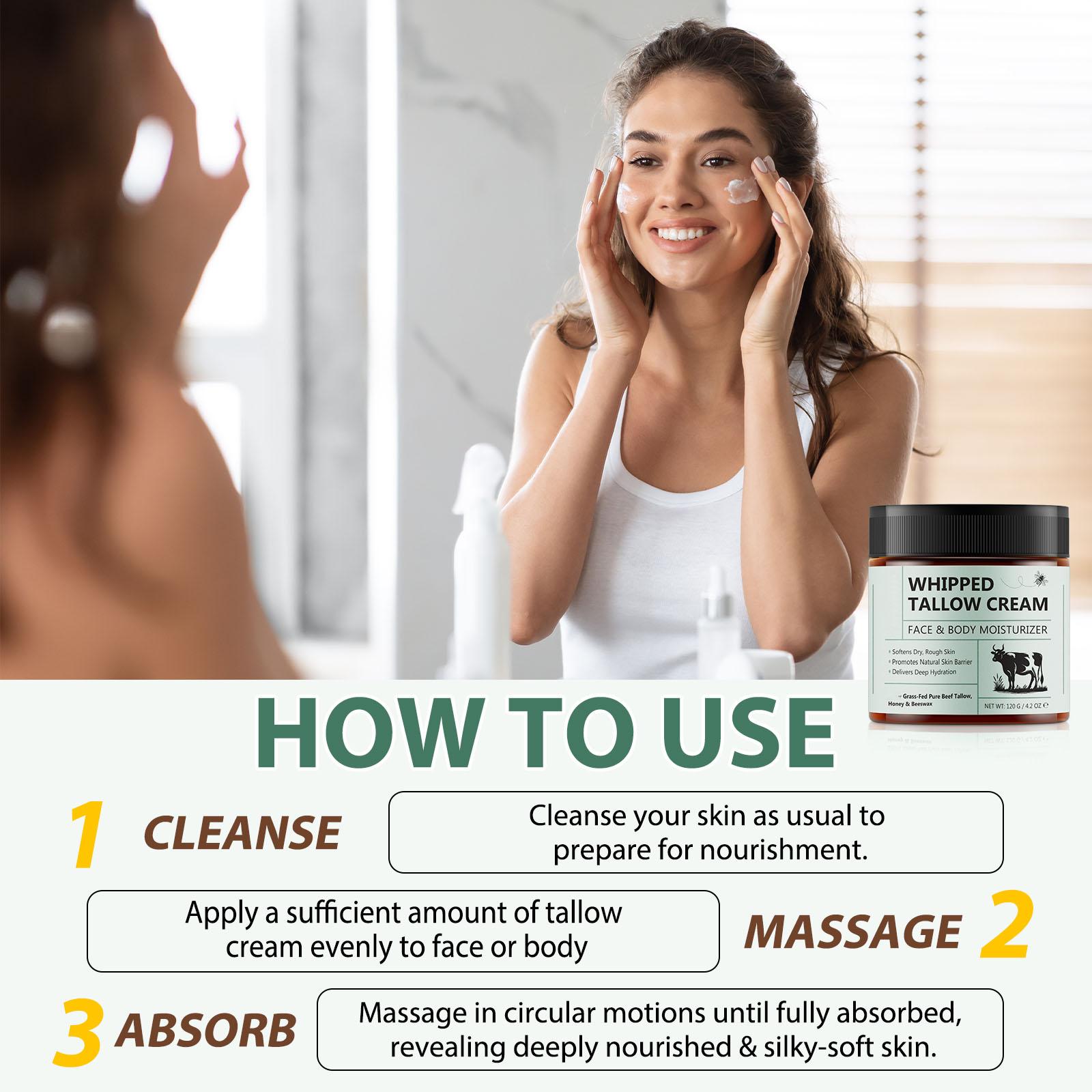 Beef Tallow and Honey Balm, Beef Tallow for Skin, Face & Body Moisturizer, Honey Beeswax, Whipped Tallow Cream Delivers Deep Hydration Skin(120G)