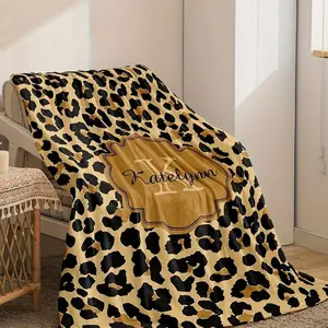 Custom 1pc Personalized Digital Printed Blanket with Name, Featuring a Leopard Pattern. This Soft And Warm Blanket Is Perfect for Napping And Suitable for Use in All Seasons, Ideal for Bedrooms, Living Rooms, And Travel 5