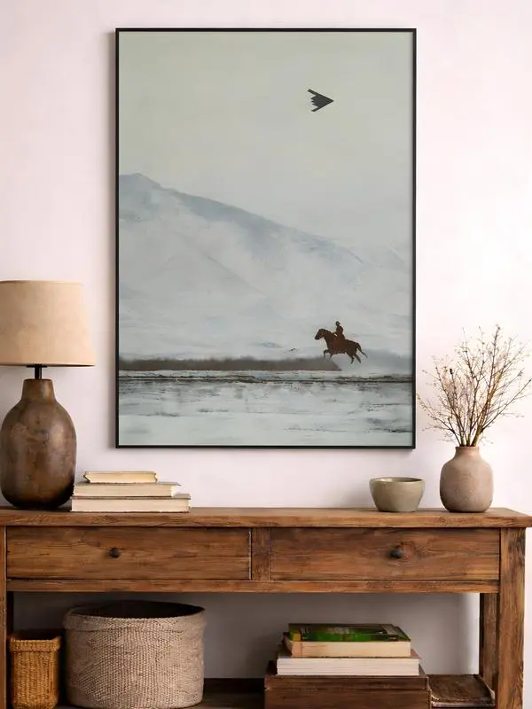 [NO FRAME] COLLECTION Cowboy on Horse and B2 Spirit Flying Satin Poster - America - Western - Mountain - Unframed Wall art - Gift for Men and Women - MADE IN USA Poster