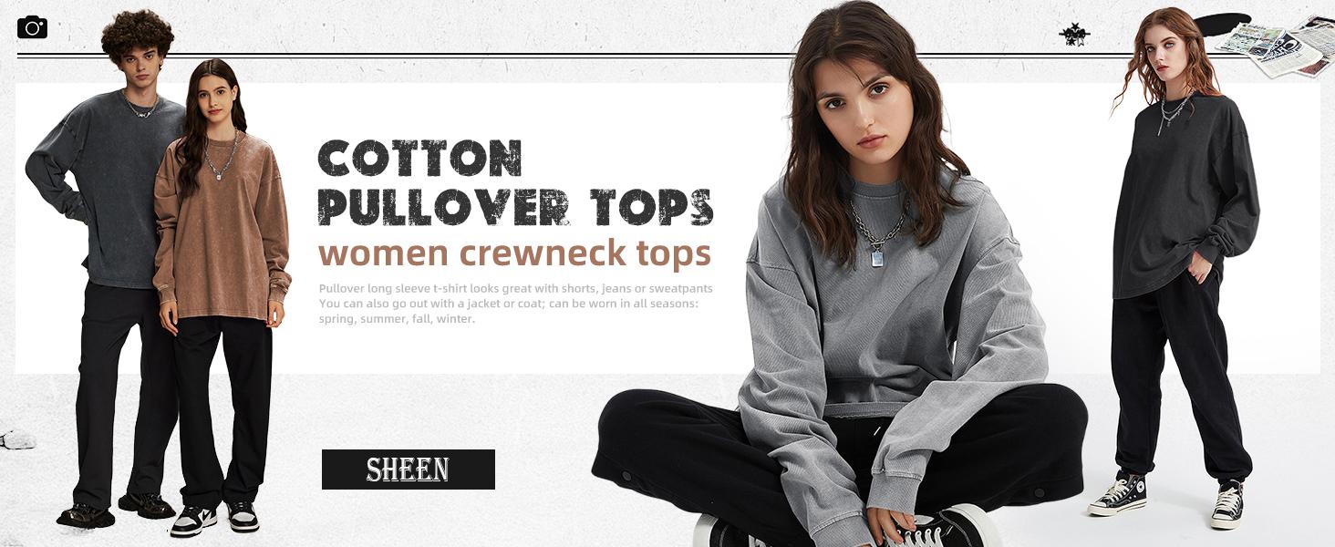 Yimoon 3 Pack Oversized T-Shirts for Women And Men Cotton Long Sleeve Vintage Acid Wash Baggy T Shirts