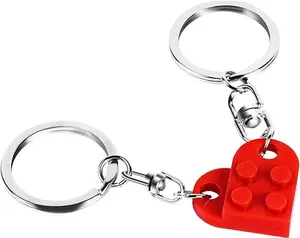Stainless Steel Couple Heart Keychain Set, 2-Piece Matching Colorful Brick Keychains for Boyfriend and Girlfriend