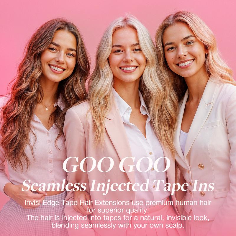 GOO GOO Invisi Edge Tape in Hair Extensions Straight Human Hair, 14inch-24inch 20pcs 50g, Seamless Injected Tape, Virgin Remy Hair, Natural Look