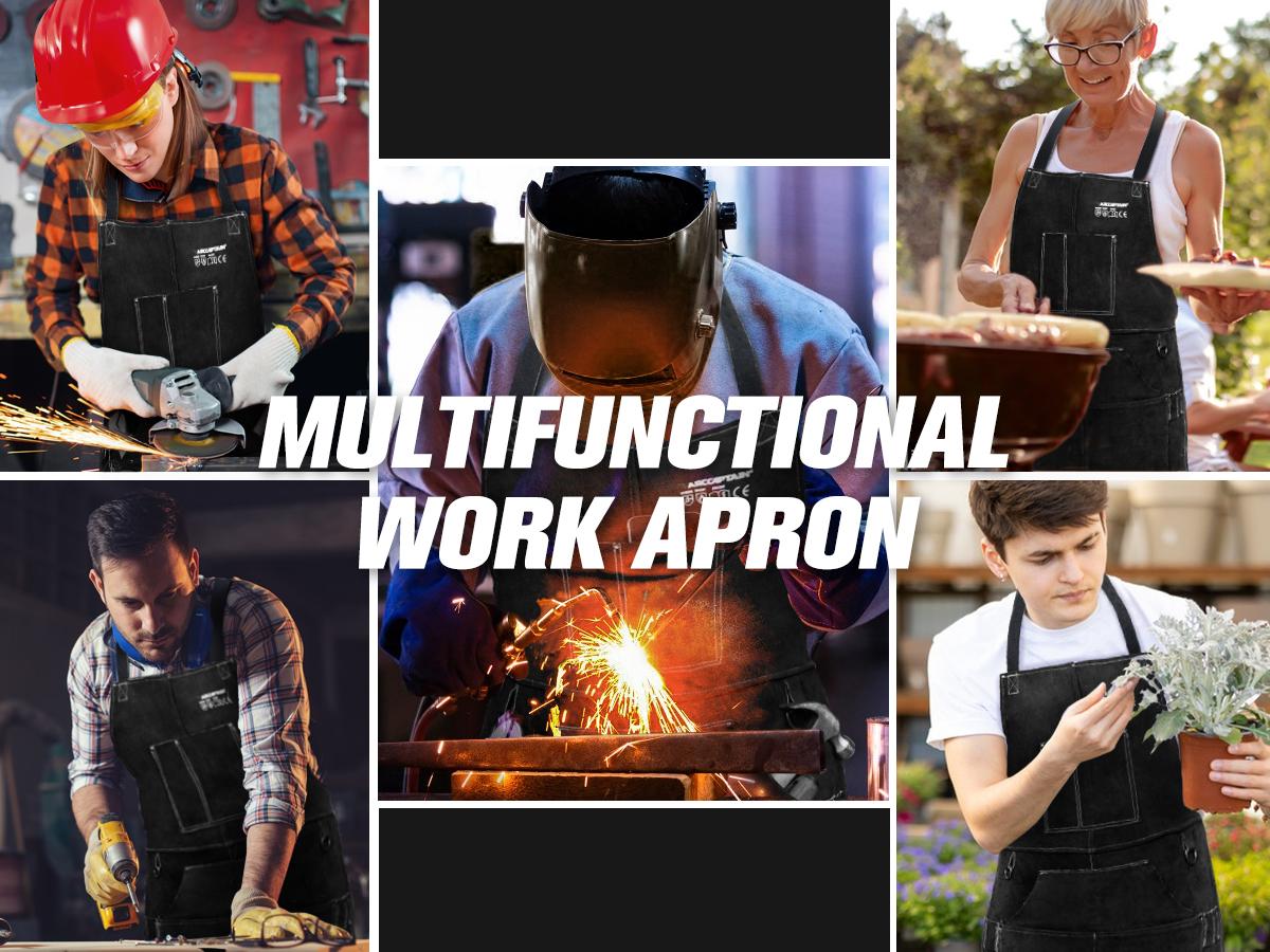 ARCCAPTAIN Leather Welding Work Apron 24" X 36" Heat Flame Resistant Cowhide Blacksmith Aprons with 6 Tool Pockets for Welders Men Women, Adjustable M to XXXL-Black