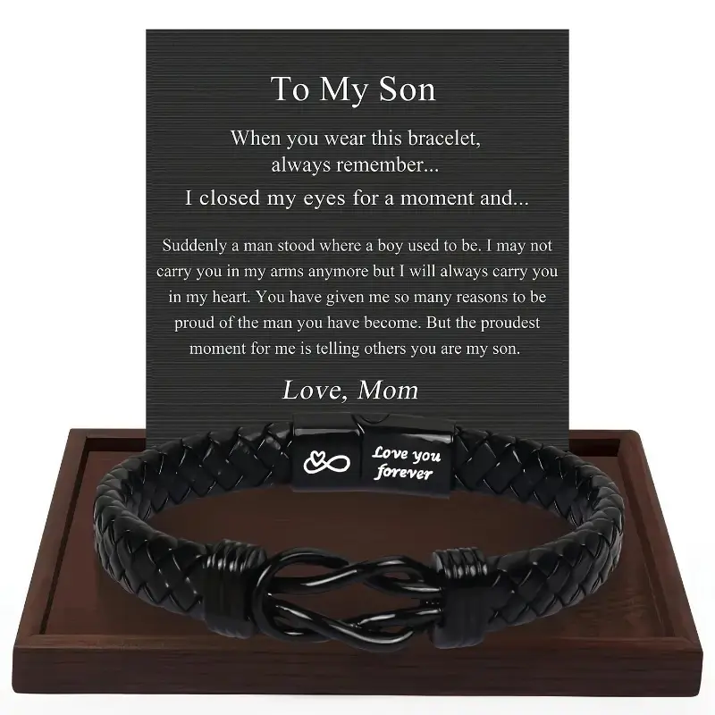 Eclat Mystique  1PC Unique Gift for Son, Birthday Gifts for Son from Mom Leather Bracelet, Leather Braided Bracelet, Knotted Bracelet Jewelry for Son from Dad, Bracelet for Daily Wear Gift for Son