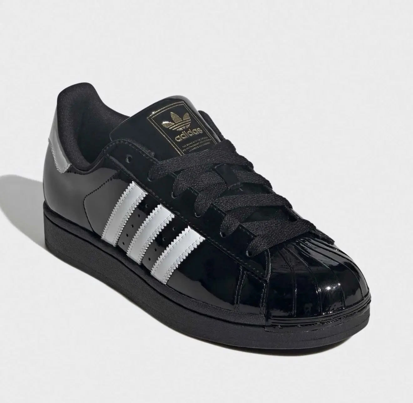 adidas originals Superstar Shoes for Women, Black & White Old School Patent Leather Sneakers, Sporty Low Top Design, Trainer Sneakers, Shoes Sneakers