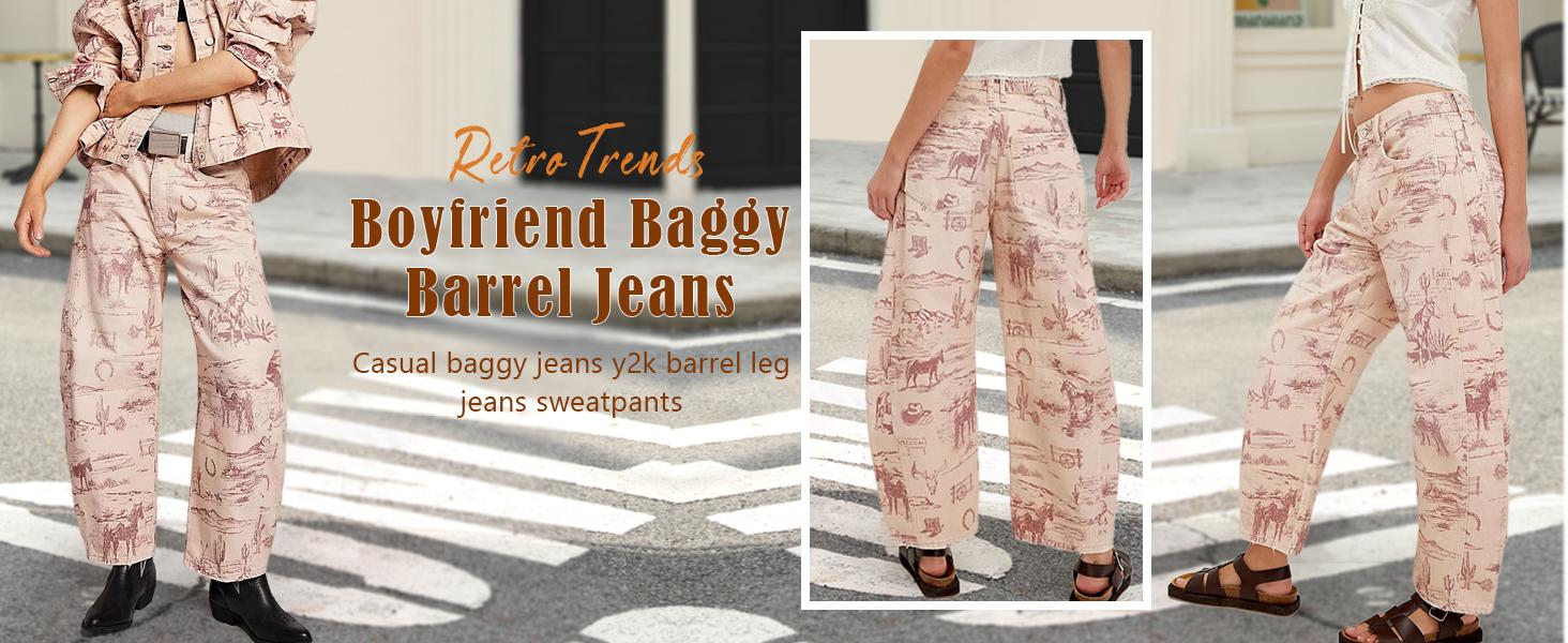 CHOUYATOU Women's Printed Wide-Leg Jeans Y2k Loose Mid-Rise Jeans in Soft Pink with Boho Floral Pattern Casual Denim Trousers SpringStatements CHOUYATOU Women's Printed Wide-Leg Jeans Y2k Loose Mid-Rise Jeans in Soft Pink with Boho Floral Pattern Casual Denim Trousers SpringStatements