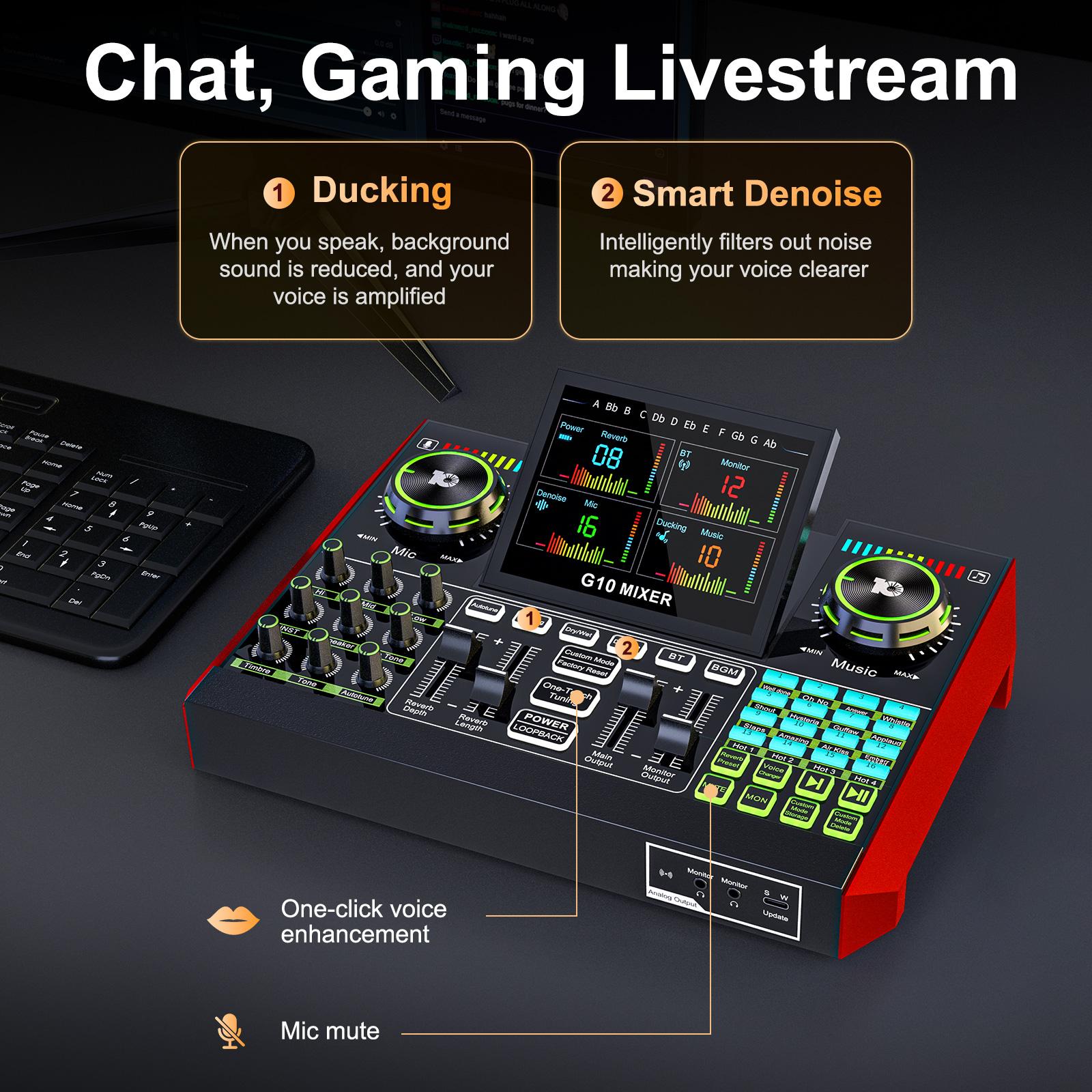 Tenlamp G10-PKPRO cantilever live broadcast sound card with cantilever bracket, DSP professional chip, PK PRO microphone, 4 custom sound effect buttons, compatible with Android, Apple mobile phones and PS5