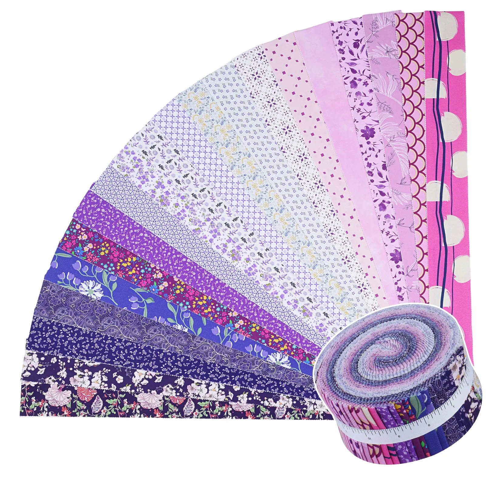ShinyStitch Precut Fabric Strips Roll, 40 Pieces Precut Fabric Strips 2.5" x 44", Soft Premium Cotton Quilting Fabric for Patchwork, Quilt Making, Hand Sewing Projects, DIY Crafts, Blanket & Handmade Sewing Supplies,Violet Whisper