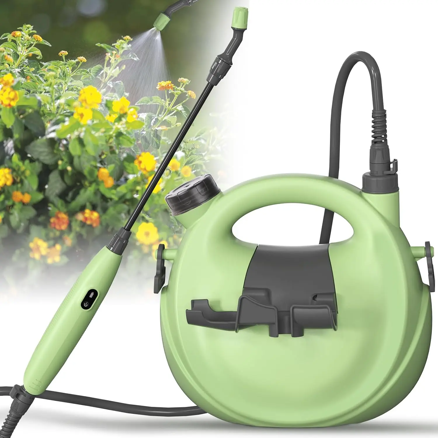 Battery-Powered Garden Sprayer with Adjustable Nozzle, Quick Connect Watering Attachment, 1.35 Gal/5L 2200mAh Hands-Free Irrigation Tool, Sprinklers for Yard Lawn Garden Supplies