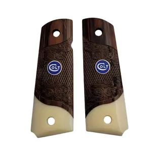 1911 Full Size Carved Rosewood Panels w/Acrylic Ivory Accent with Blue Colt Medallion