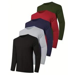 5pcs Men's Sun Protection Long Sleeve Shirts, Lightweight Quick-Dry Swimwear Tops in Assorted Colors (Green, Red, Navy Blue, Black, Gray) - Ideal for Swimming, Fishing, Camping & Outdoor Activities, Casual Wear Top |   Casual Style Shirt |   Polyester Fib