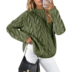 Cicy Bell Womens Oversized Cable Knit Sweaters Long Sleeve Crewneck Chunky Loose Fit Pullover Tops Casual Womenswear