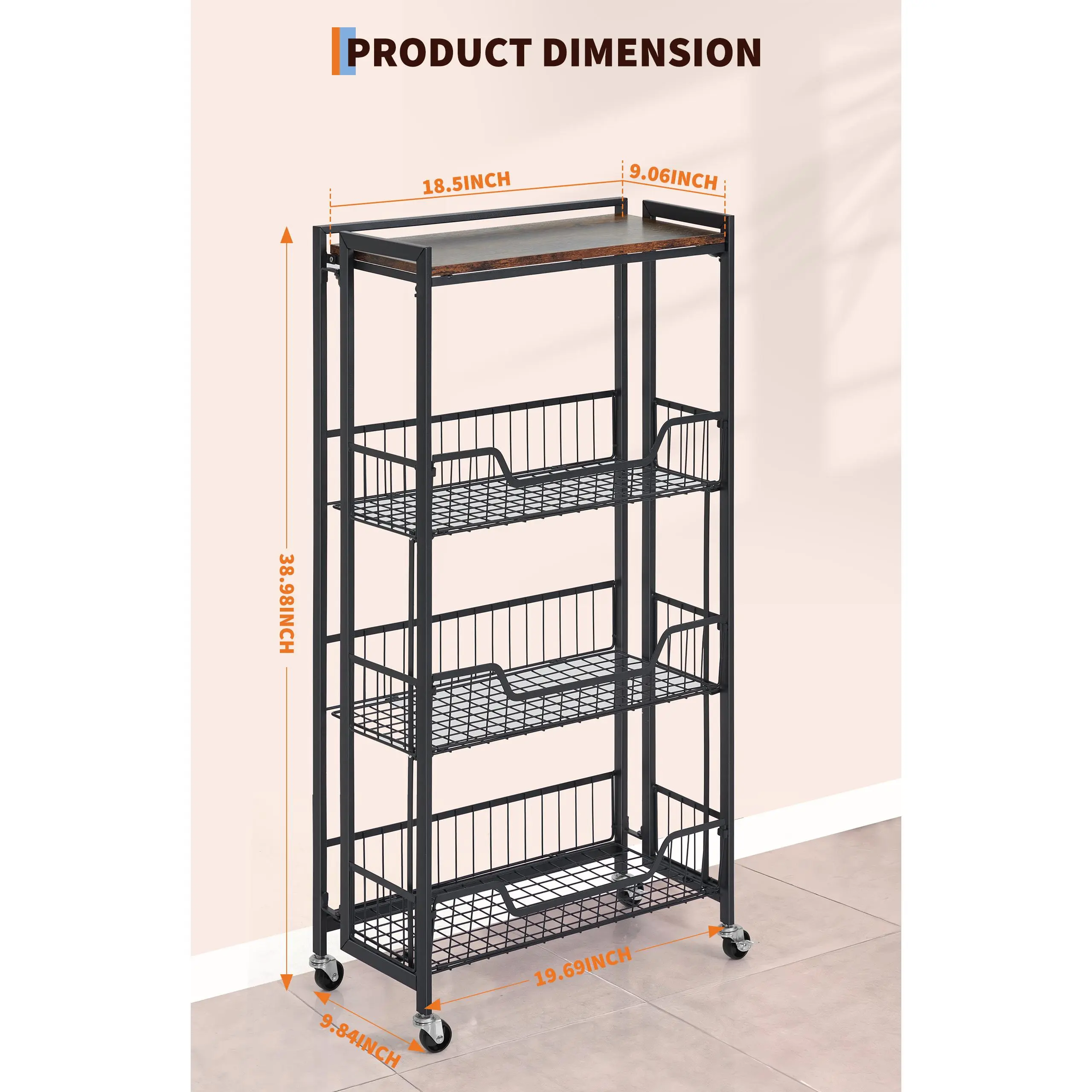 Extra Large 4-Tier Foldable Storage Cart with Locking Casters, Heavy Duty Expandable Kitchen Organizer, Pre-Assembled, 100 LBS Capacity, Rolling Utility Rack for Pantry Garage Bathroom,dorm essentials,home decor