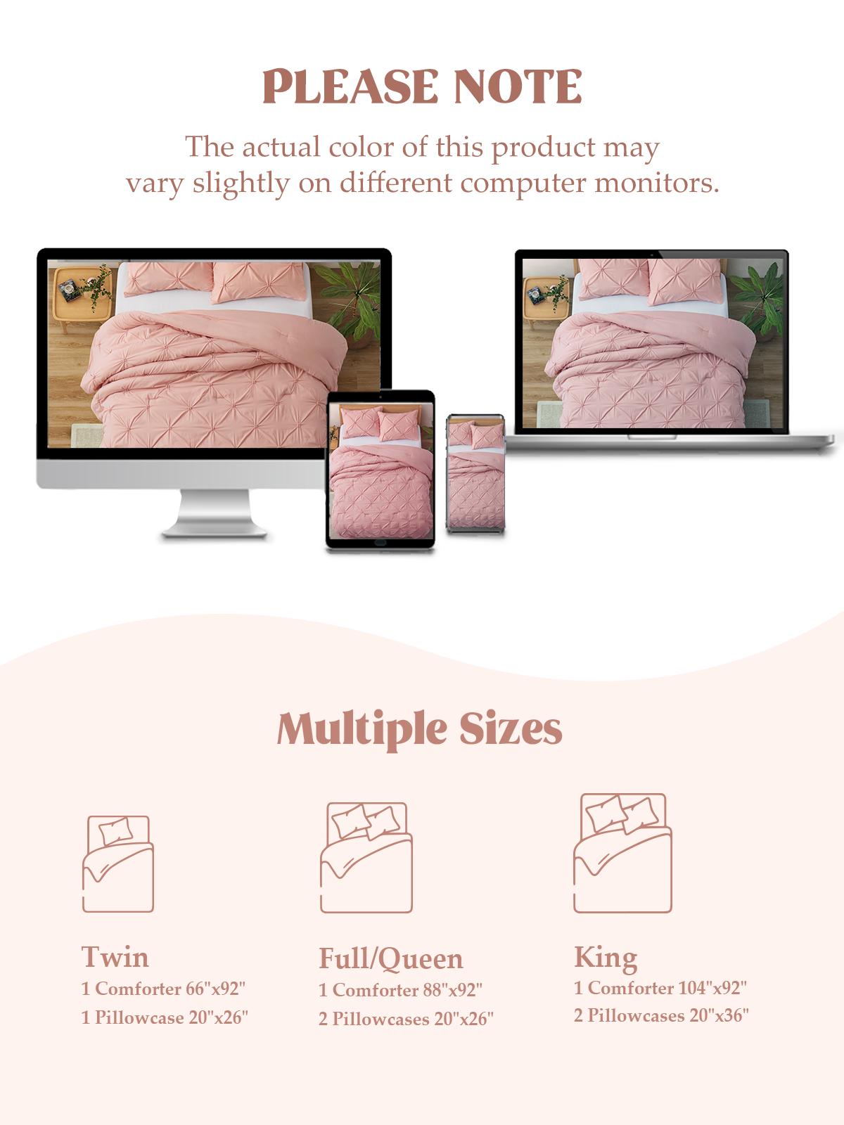 PEACE NEST 3-Piece Comforter Set (only 2 pcs for Twin Size)Elegant Pintuck Ultra Soft Breathable Machine Washable All Season Bedding  Twin Full Queen King Sizes Hotel Quality