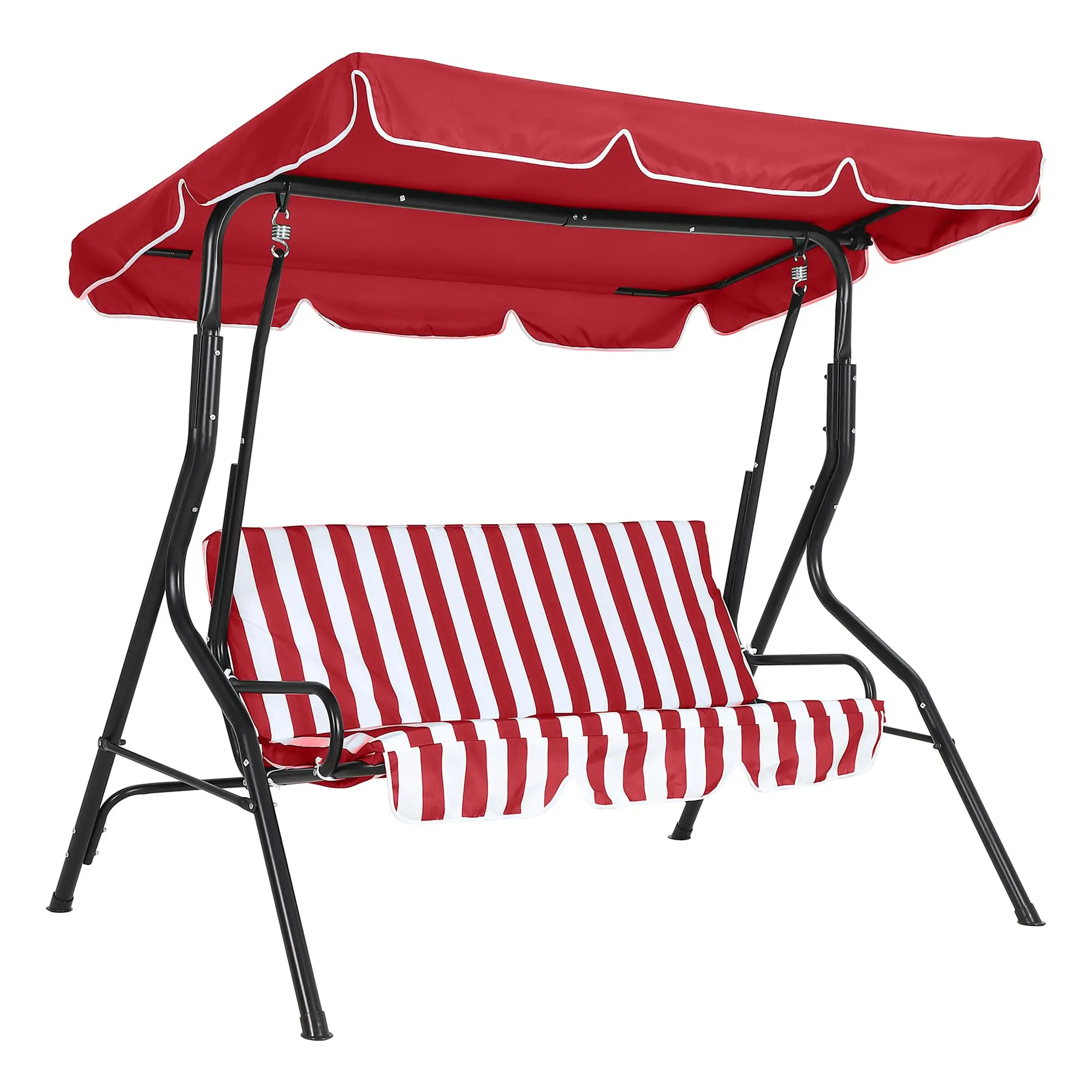 Garvee 3-Seat Folding Outdoor Patio Swing Chair - Metal Frame, Adjustable Canopy, Thick Fabric Cushions, Folding Porch Chair for Adults, Outdoor Porch Use